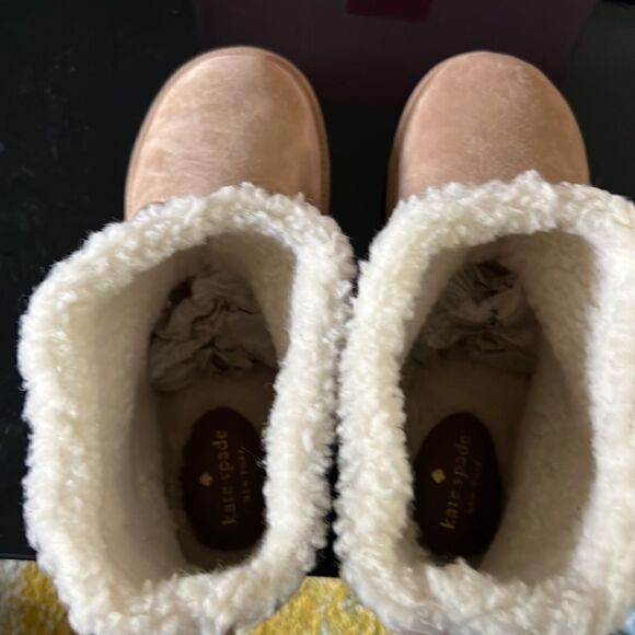 NEW Kate Spade Faux shearling suede boots tan 10 - Picture 7 of 7